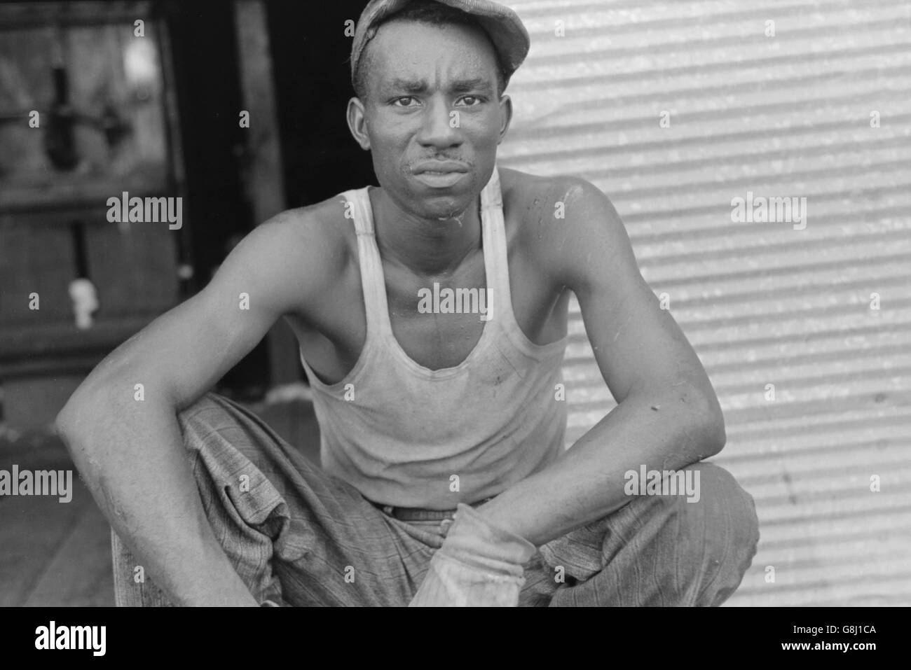 Arbeiter bei Cotton Gin, Lehi, Arkansas, USA, Russell Lee, September 1938 Stockfoto