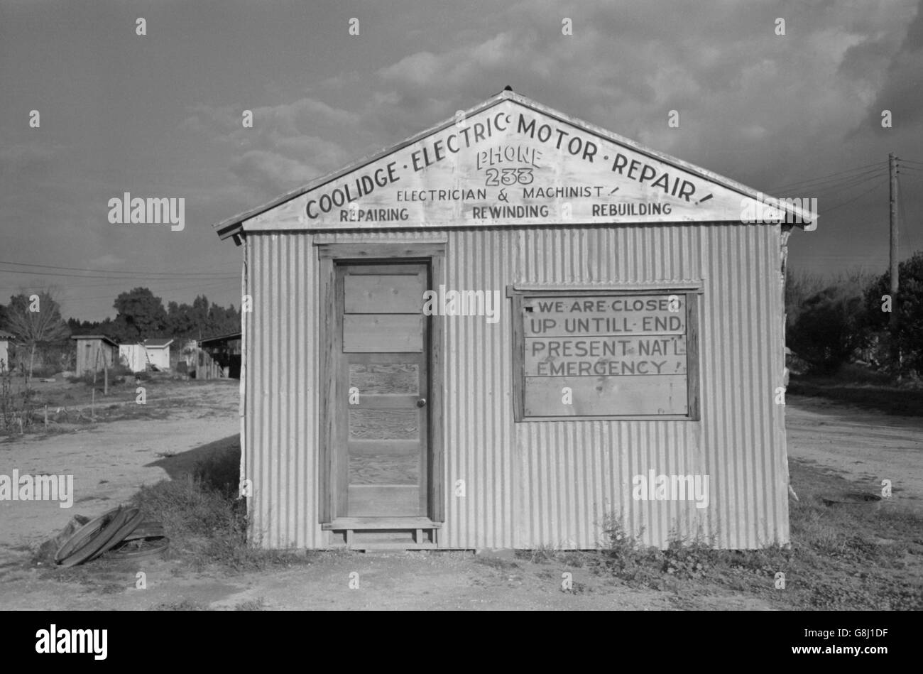 Geschlossene Repair Shop, Coolidge, Arizona, USA, Russell Lee, Februar 1942 Stockfoto