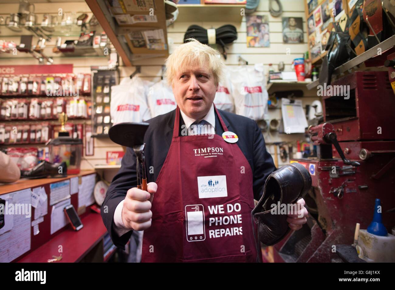 Boris Johnson Timpson Besuch Stockfoto