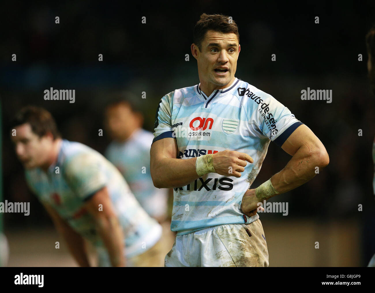 Mit Dan Carter aus dem 92. Jahrhundert während des European Champions Cup, Spiel am dritten Pool in Franklins Gardens, Northampton. Stockfoto