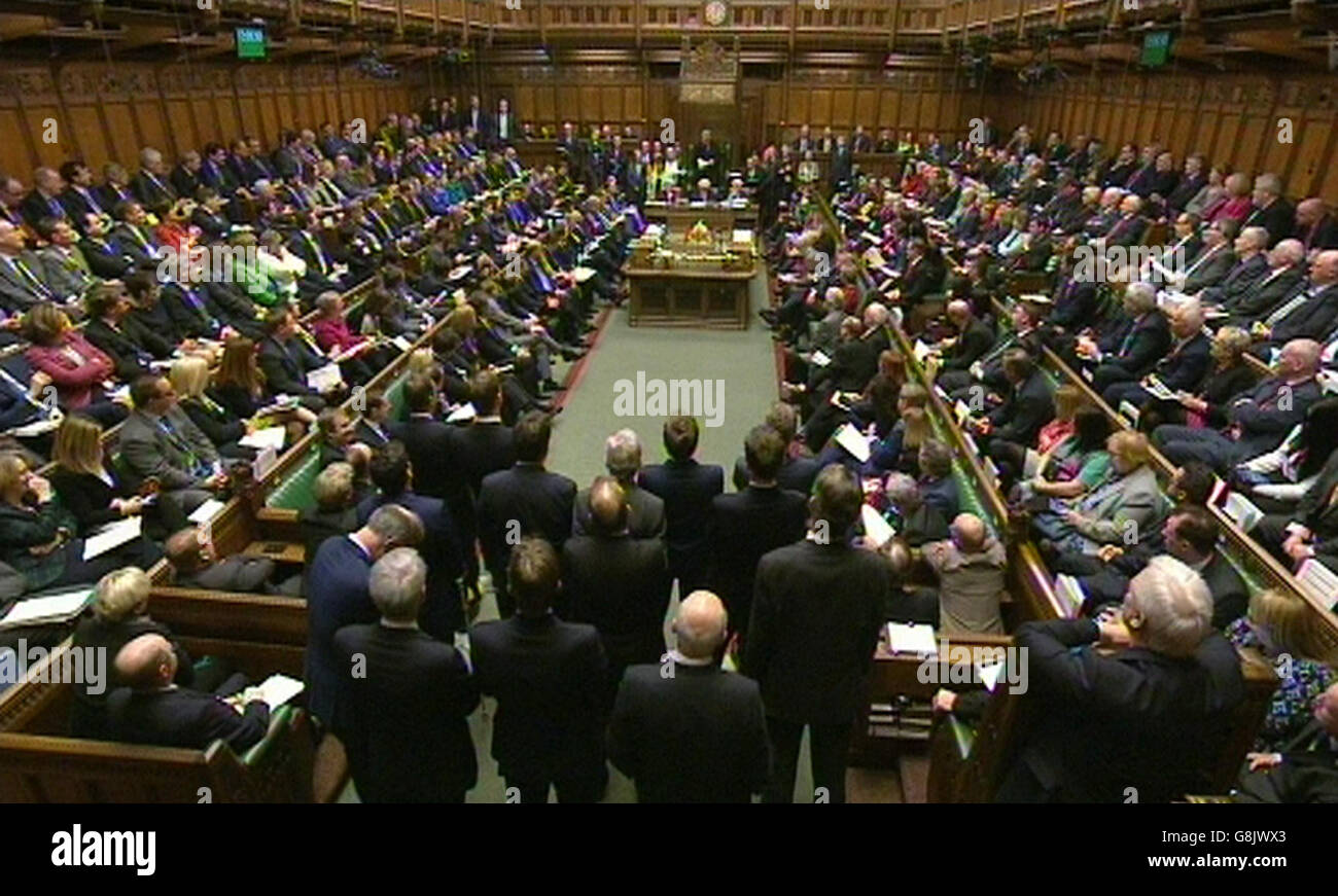 Allgemeine Ansicht des Unterhauses während der Fragen des Premierministers in London. Stockfoto