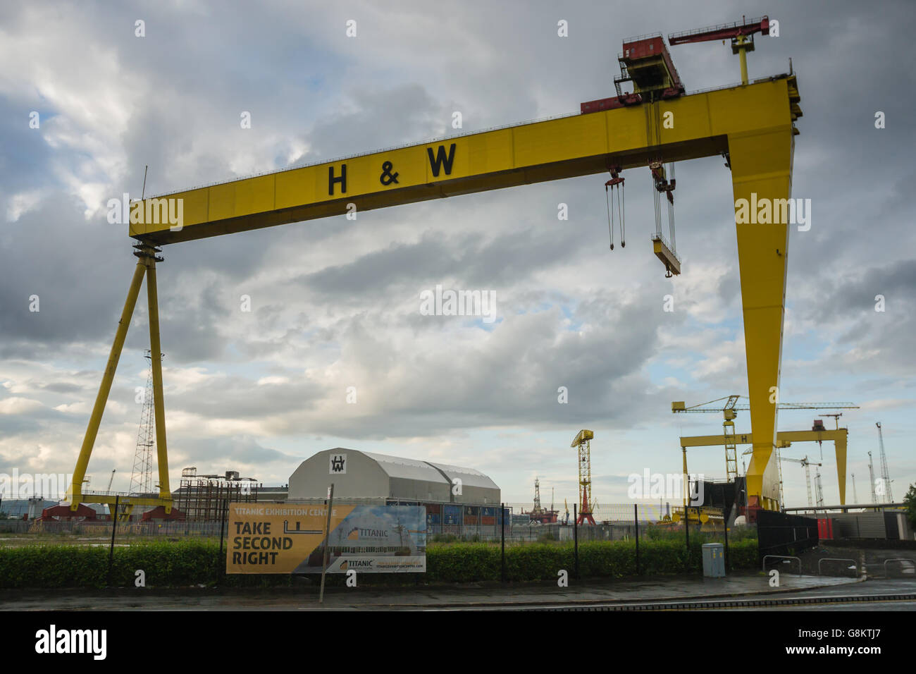 Die legendären Harland & Wolff Krane Stockfoto