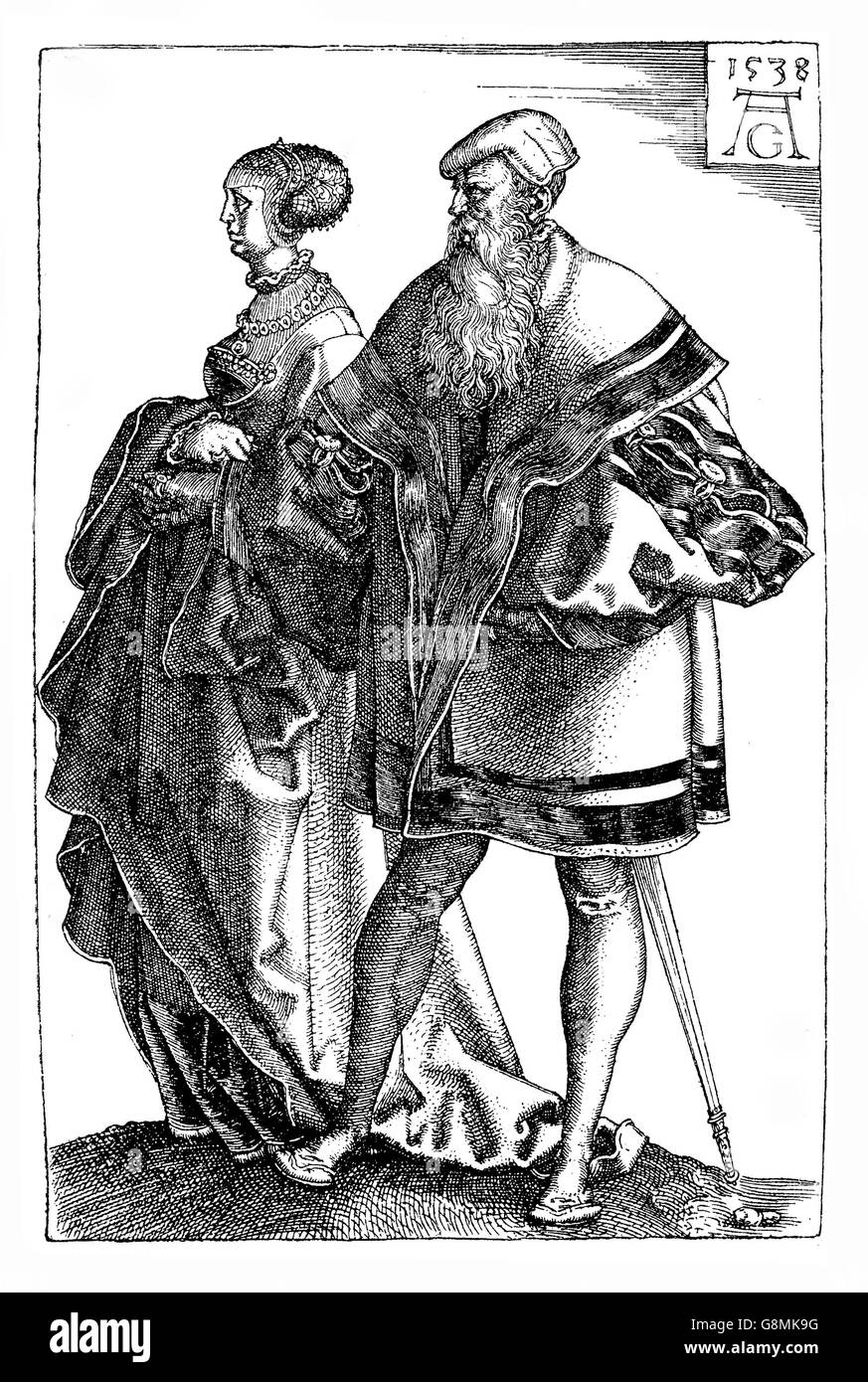 Deutschen Renaissance, Heinrich Aldegrever (1502-1555) Hochzeit Tänzer, Gravur Stockfoto