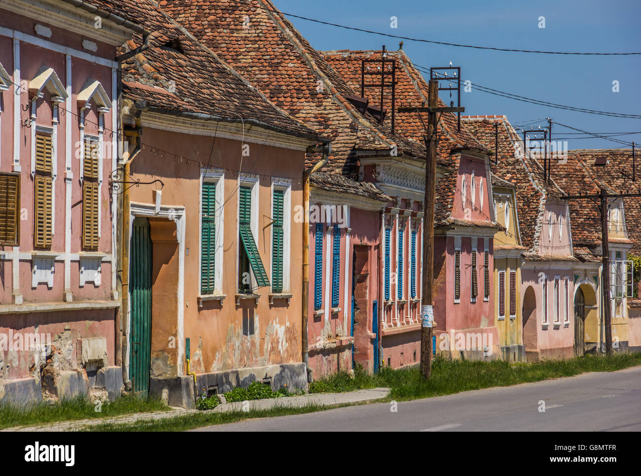 Bunten Häuser in der Stadt von Birthälm, Rumänien Stockfoto