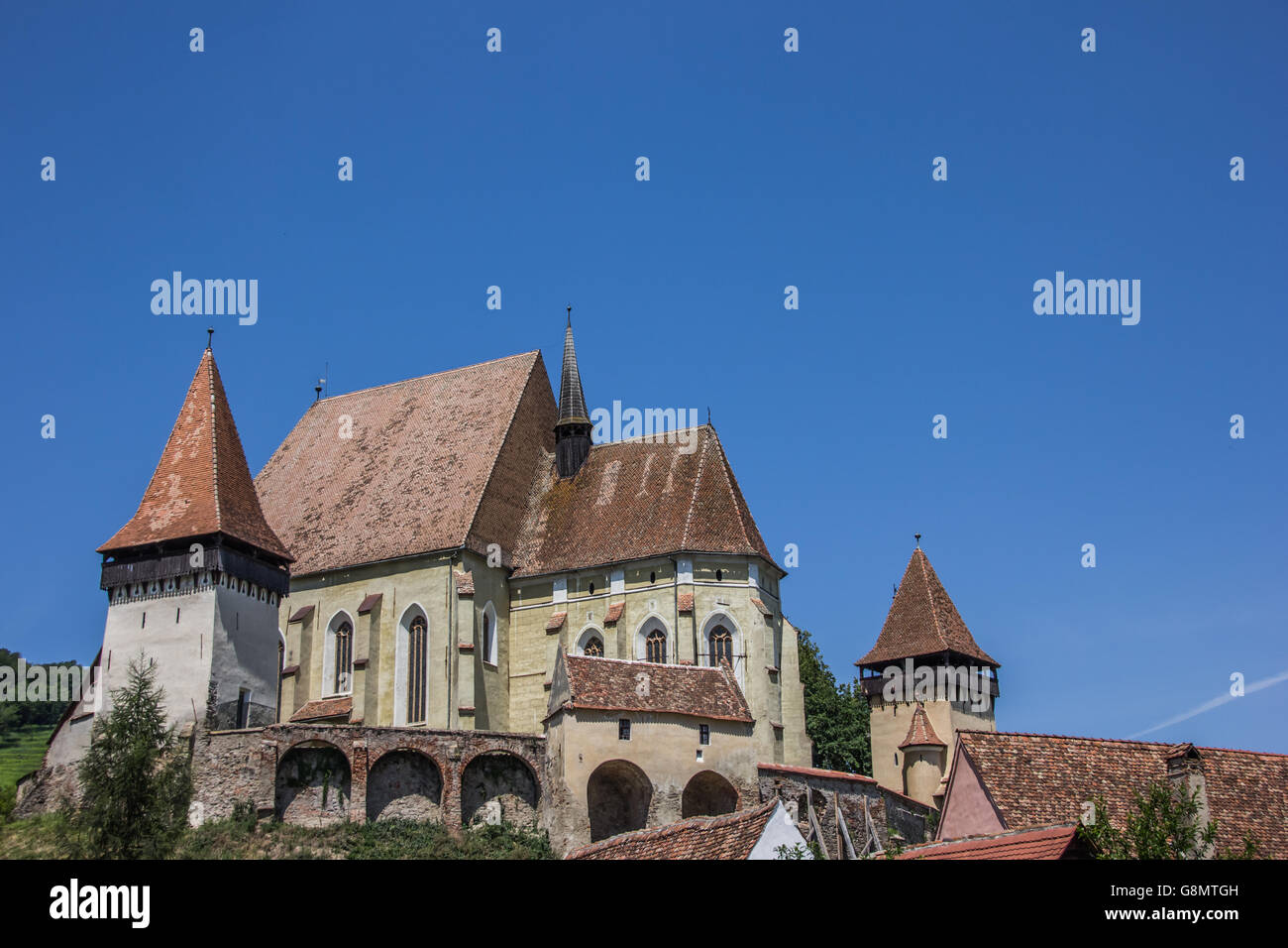 Wehrkirche in der Stadt von Birthälm, Rumänien Stockfoto