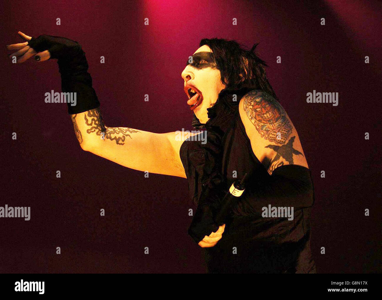 Marilyn Manson beim Reading Festival. Marilyn Manson spielt auf der Hauptbühne beim Reading Festival. Stockfoto