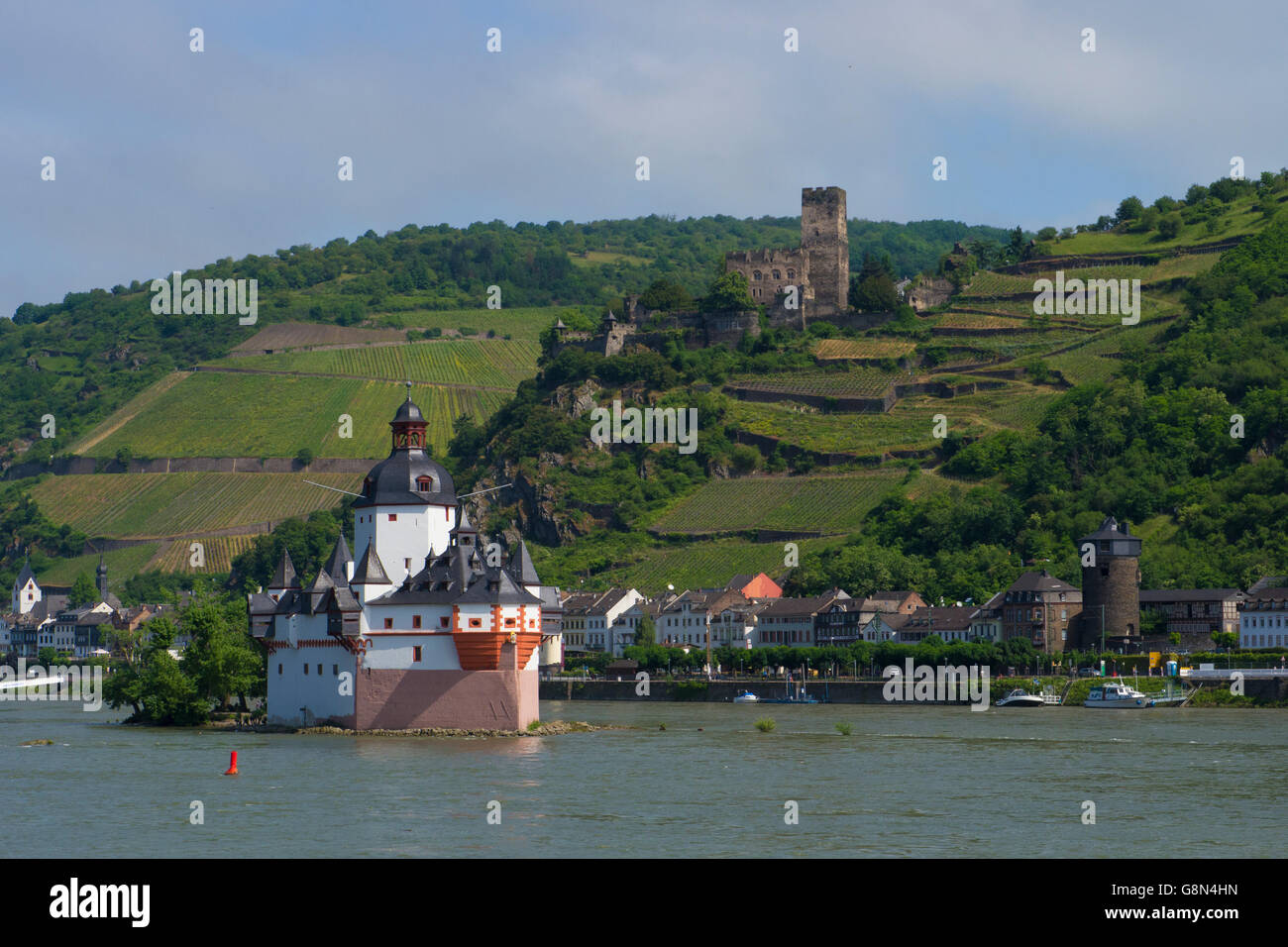 Burg Pfalzgrafenstein. in der Nähe von Kaub mitten im Rhein, A UNESCO World Heritage Site oberen mittleren Rheintal Stockfoto