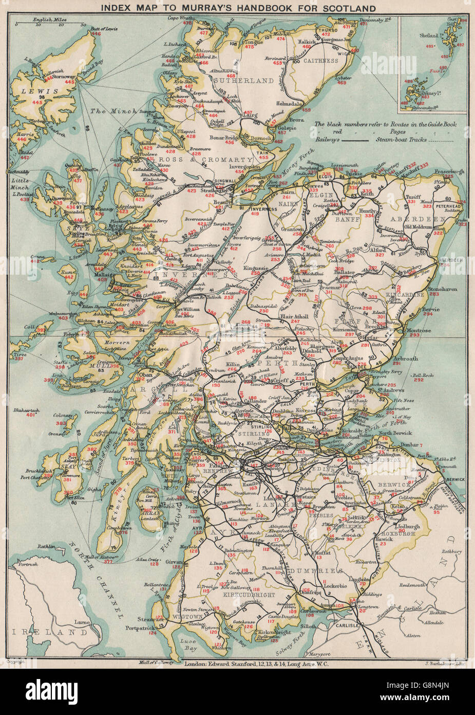 SCHOTTLAND. Index-Karte Murrays Handbuch für Schottland. STANFORD, 1905 Stockfoto