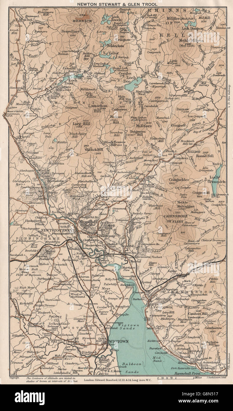 NEWTON STEWART & GLEN TROOL Wigtown Rhinns von Kells Schottland. STANFORD, 1905-Karte Stockfoto