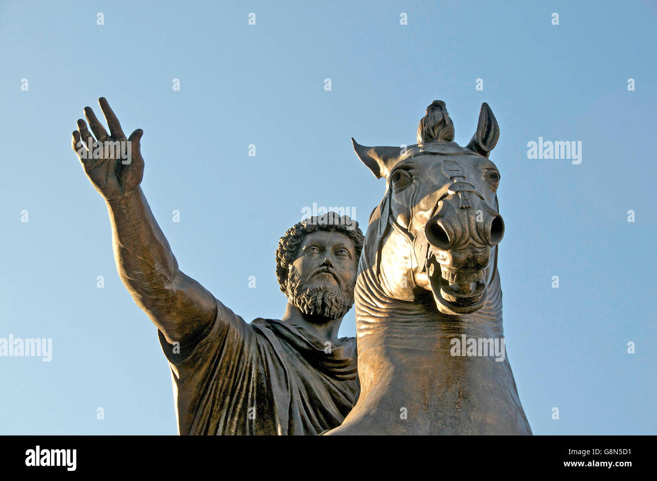 Equestrain Statue des Kaisers Marcus Aurelius in Piazza del Campidoglio, Kapitol, Rom, Italien, Europa Stockfoto