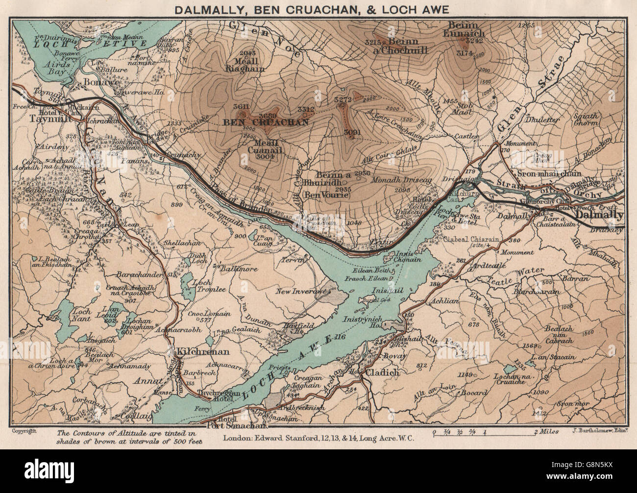 DALMALLY, BEN CRUACHAN & LOCH AWE. Vintage Karte. Schottland. STANFORD, 1905 Stockfoto