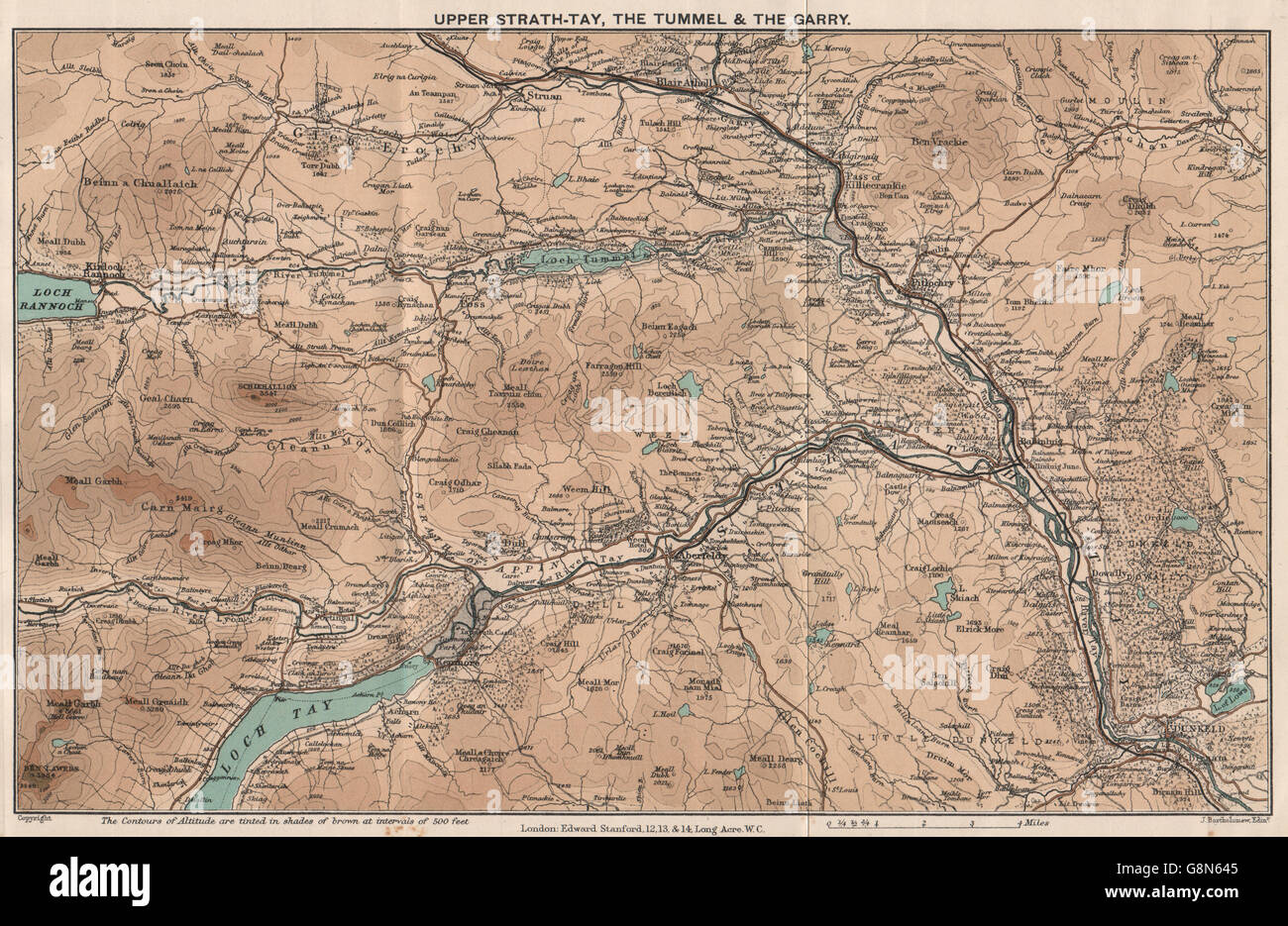 OBERE STRATHTAY, TUMMEL & GARRY. Dunkeld Pitlochry. Schottland. STANFORD, 1905-Karte Stockfoto
