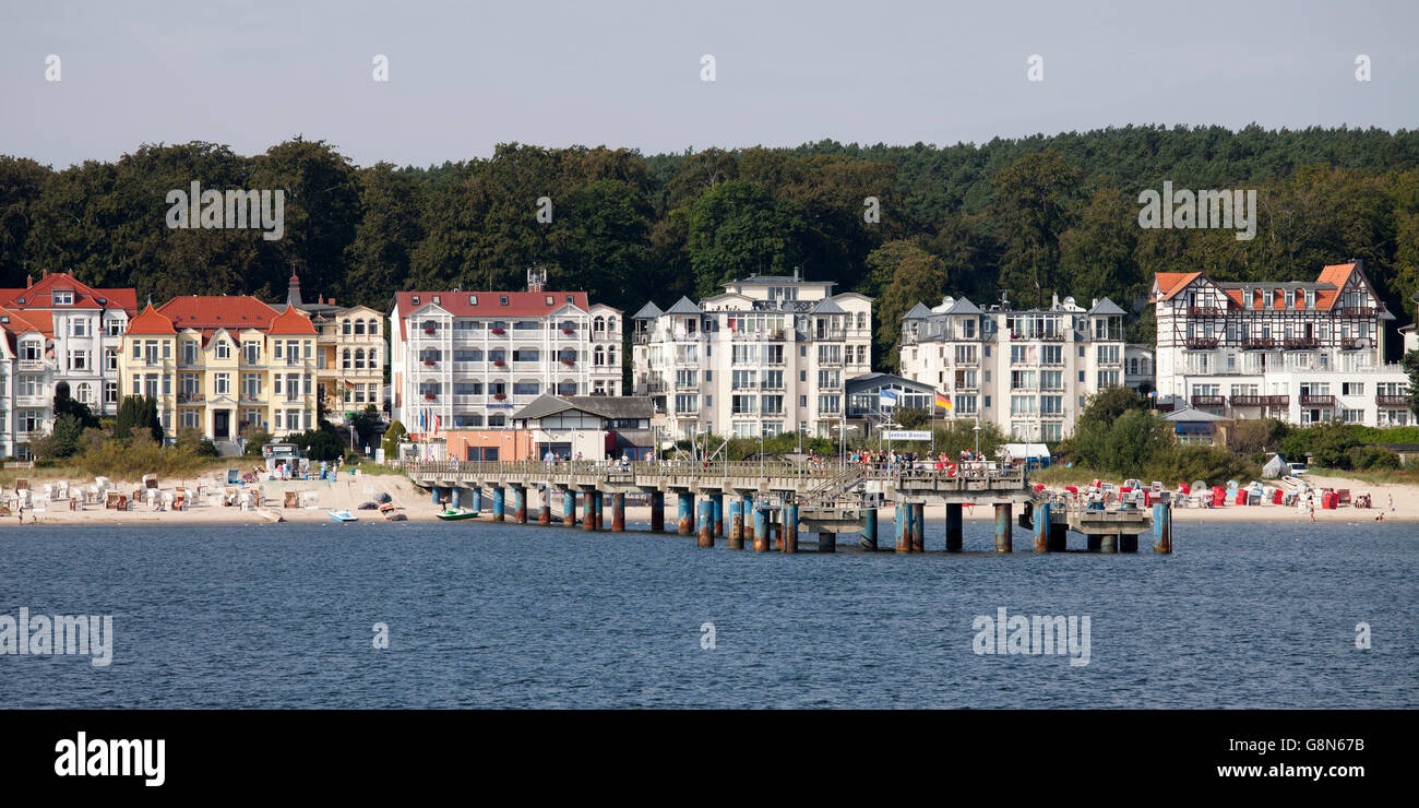 Stadtbild mit Strand, Seebad Heringsdorf, Kaiserbad, Usedom, Ostsee, Mecklenburg-Vorpommern Stockfoto