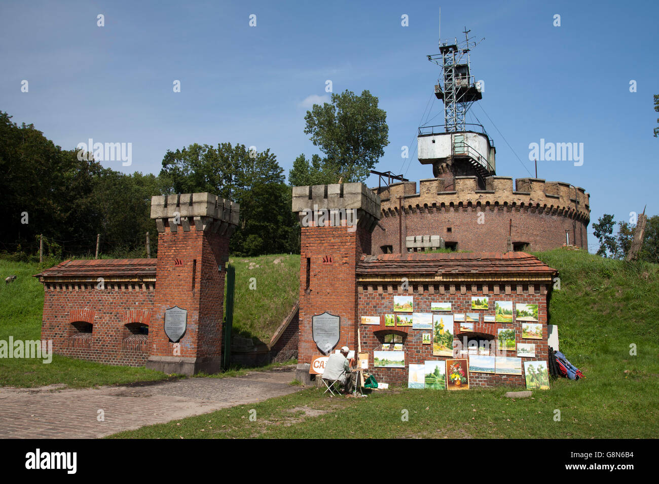 Fort Aniola, Fort Engelsburg mit Maler vor, Badeort der Insel Usedom, Swinemünde, West-Pommern, Polen Stockfoto