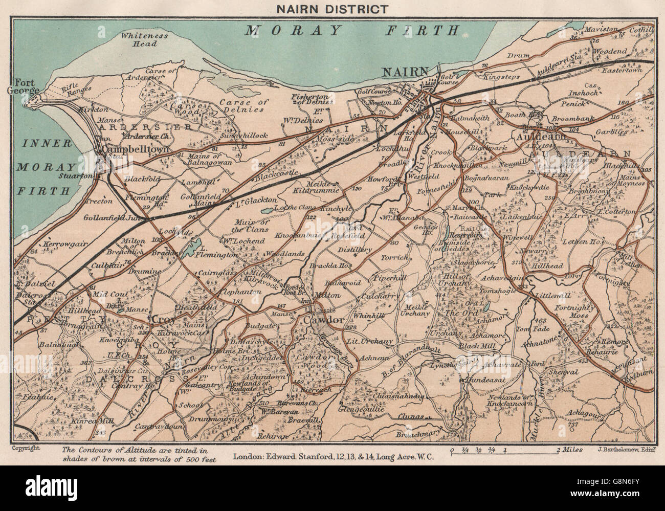 NAIRN BEZIRK. Campbelltown. Vintage Karte. Schottland. STANFORD, 1905 Stockfoto