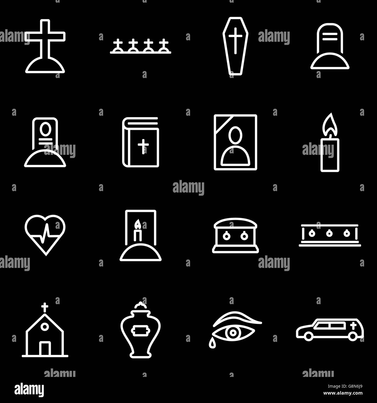 Vektor-Linie-Beerdigung-Icon-set Stock Vektor