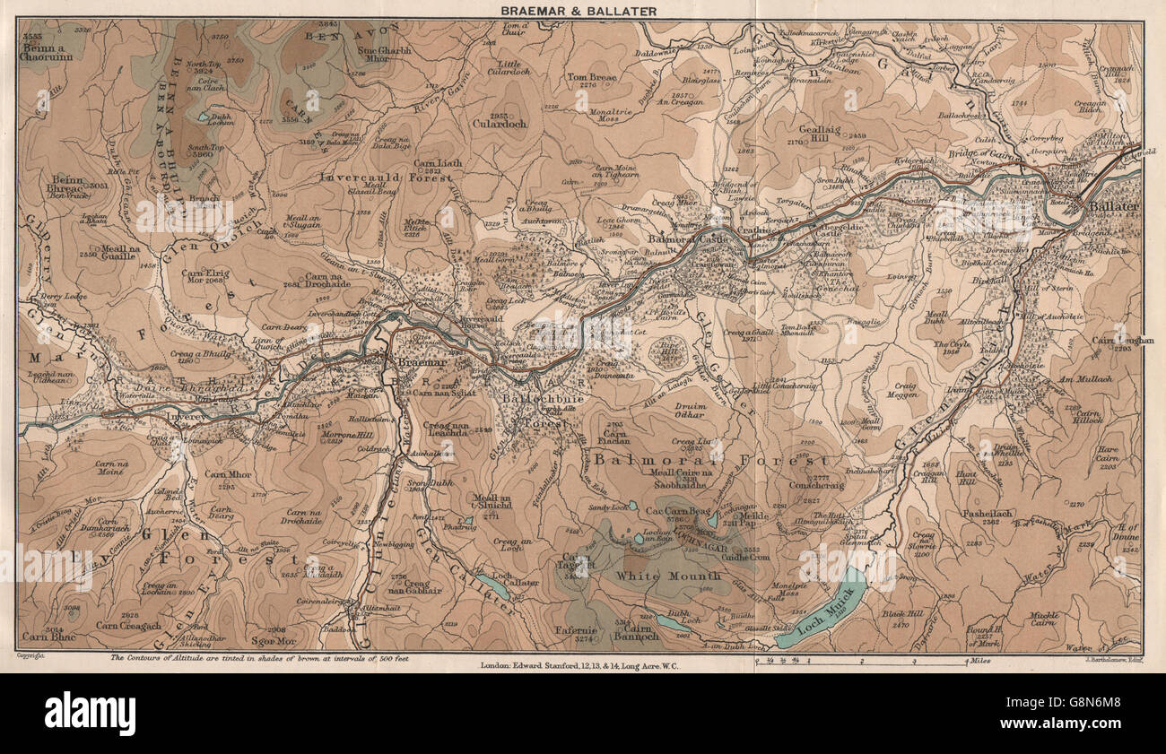BRAEMAR & BALLATER. Glen Ey & Balmoral Wald. Schottland. STANFORD, 1905-Karte Stockfoto