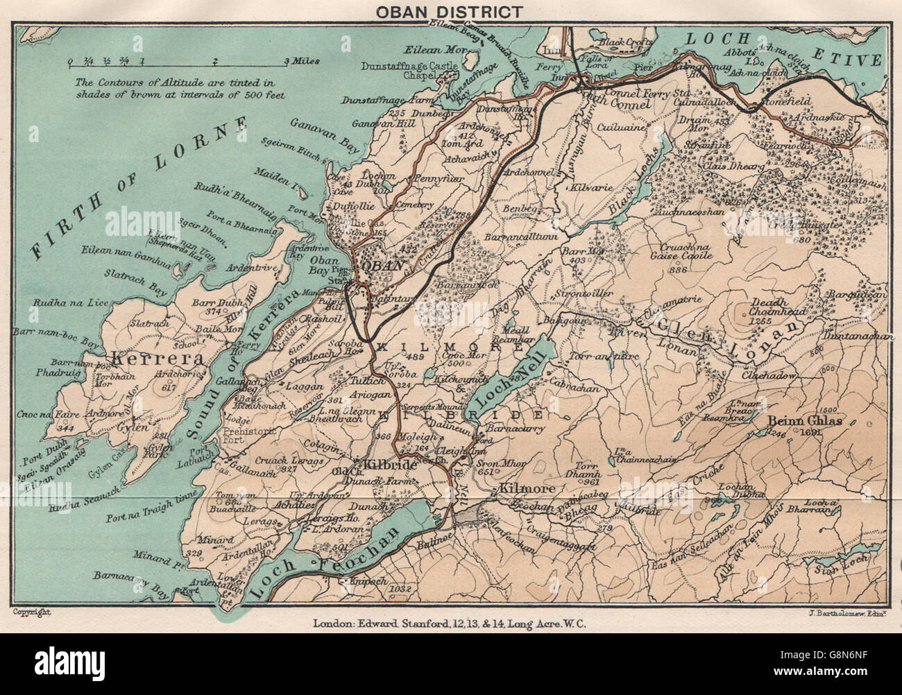 OBAN BEZIRK. Kerrera Loch Nell. Firth Of Lorne. Schottland. STANFORD, 1905-Karte Stockfoto