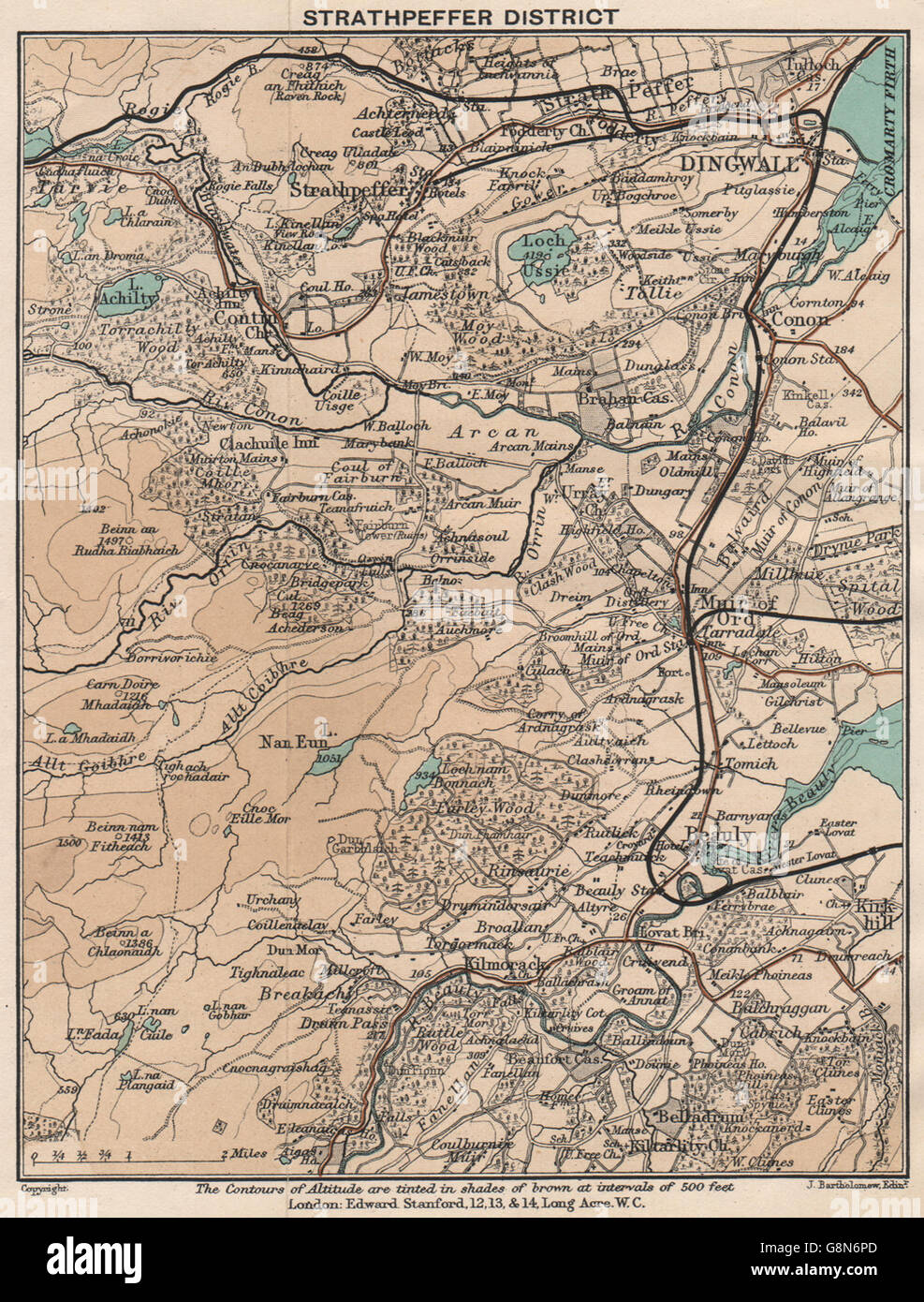 STRATHPEFFER BEZIRK. Dingwall Beauly Muir Ord. Schottlands. STANFORD, 1905-Karte Stockfoto