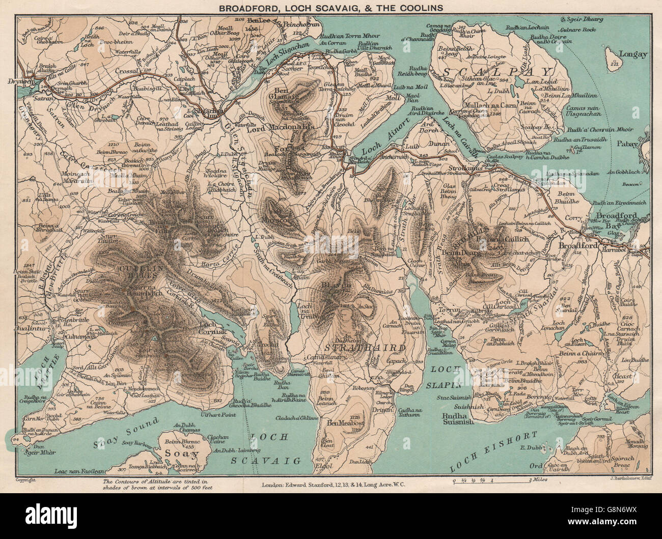 BROADFORD, LOCH SCAVAIG & DEN CULLINS. Coolins Isle Of Skye. STANFORD, 1905-Karte Stockfoto