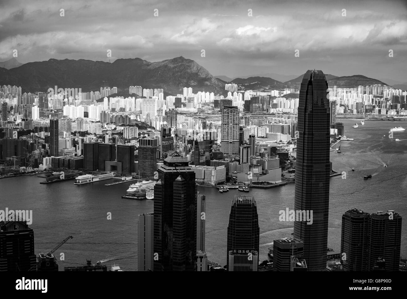 Hong Kong Skyline Luftbild aus The Peak Stockfoto