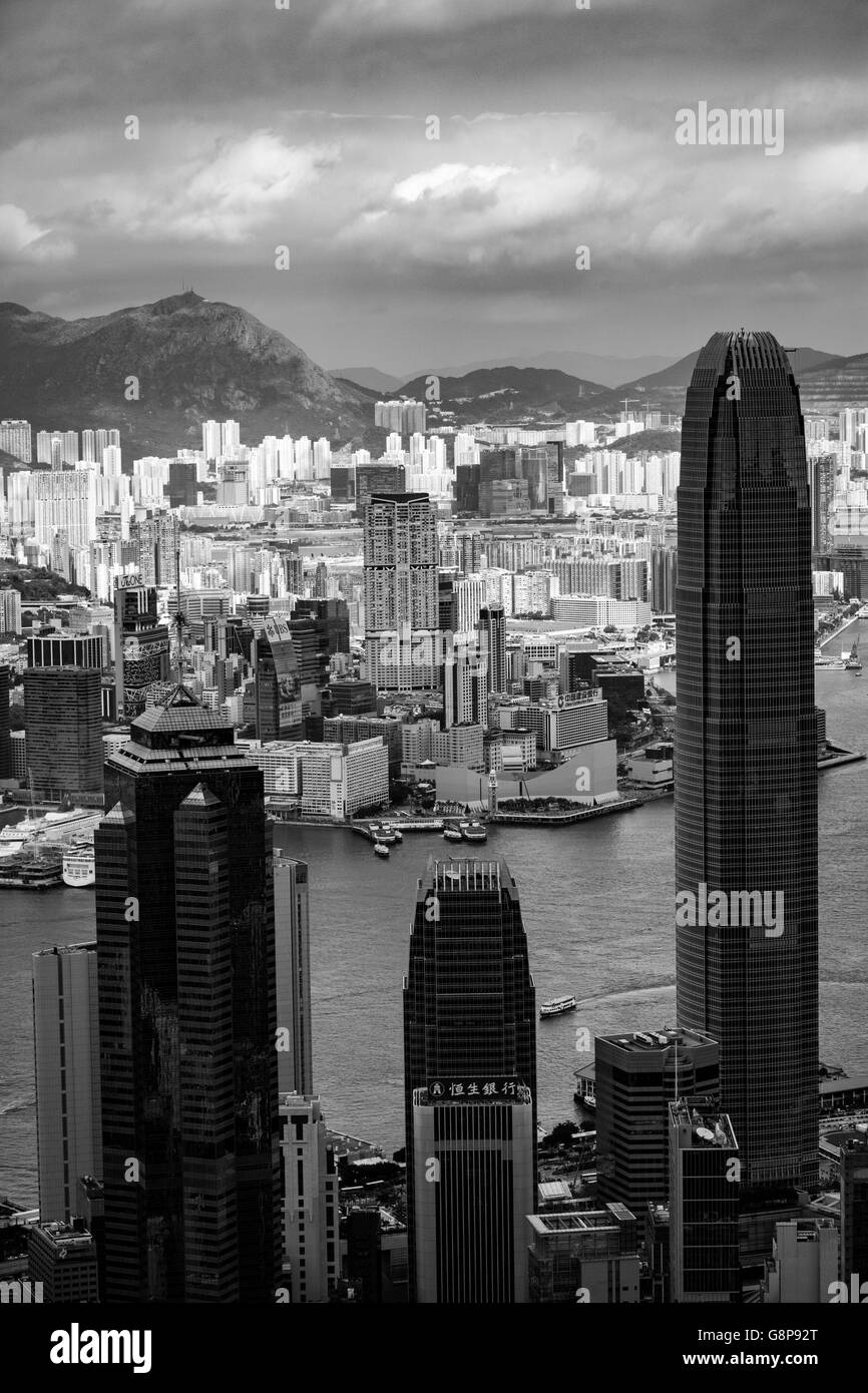 Hong Kong Skyline Luftbild aus The Peak Stockfoto