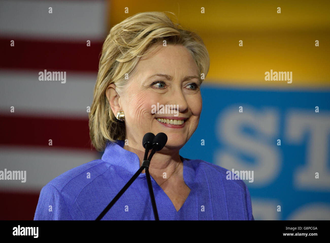 US-Präsidentschafts-Kandidaten Hillary Clinton spricht auf einer Kundgebung der Kampagne in Cincinnati, Ohio. Stockfoto