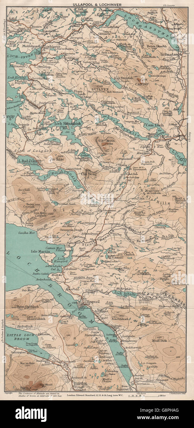 ULLAPOOL & LOCHINVER. Vintage Karte. Schottischen Highlands. STANFORD, 1905 Stockfoto