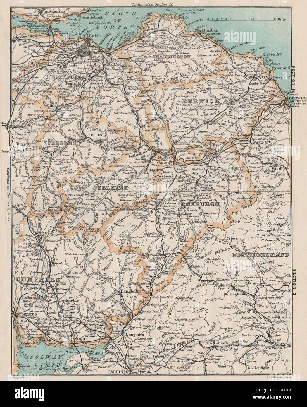 SCOTTISH BORDERS. Berwickshire Dumfries Roxburghshire Selkirk Peebles, 1905-Karte Stockfoto