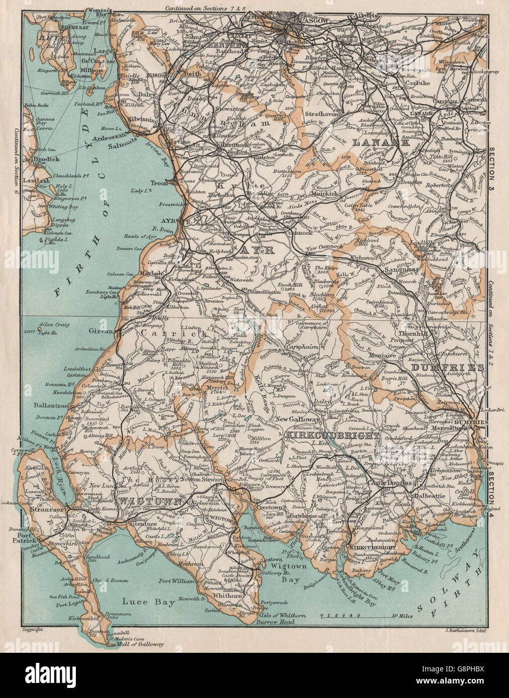 SW-SCHOTTLAND. Wigtown Kirkudbright Ayr Lanark Dumfries Galloway. Vintage Karte 1905 Stockfoto
