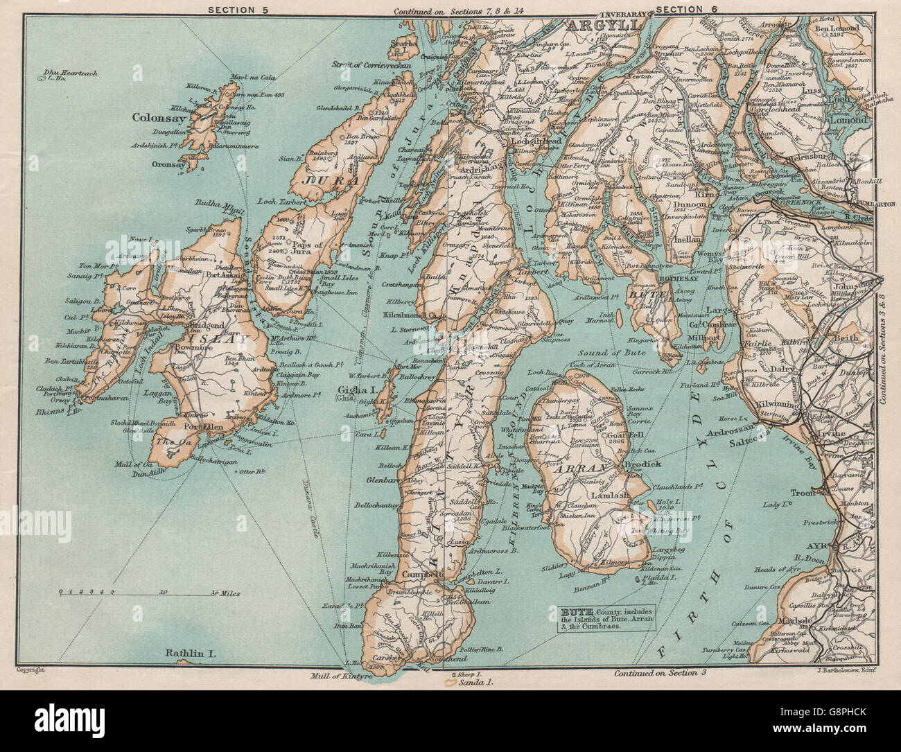 ARGYLL & BUTE. Islay Jura Colonsay Arran Mull of Kintyre. Schottland, 1905-Karte Stockfoto