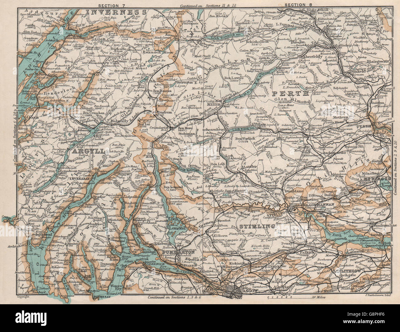 Invernessshire Stirlingshire Argyll Perthshire. Vintage Karte. Schottland, 1905 Stockfoto