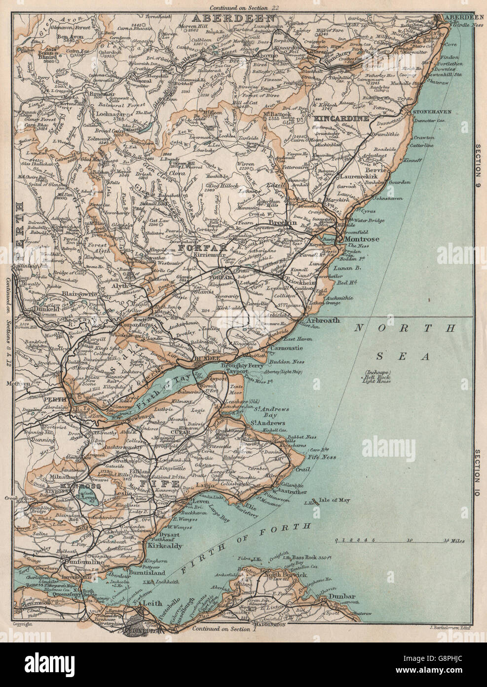 Schottland-Ostküste Forfar Fife Kincardine Firth of Forth & Tay Vintage Karte 1905 Stockfoto