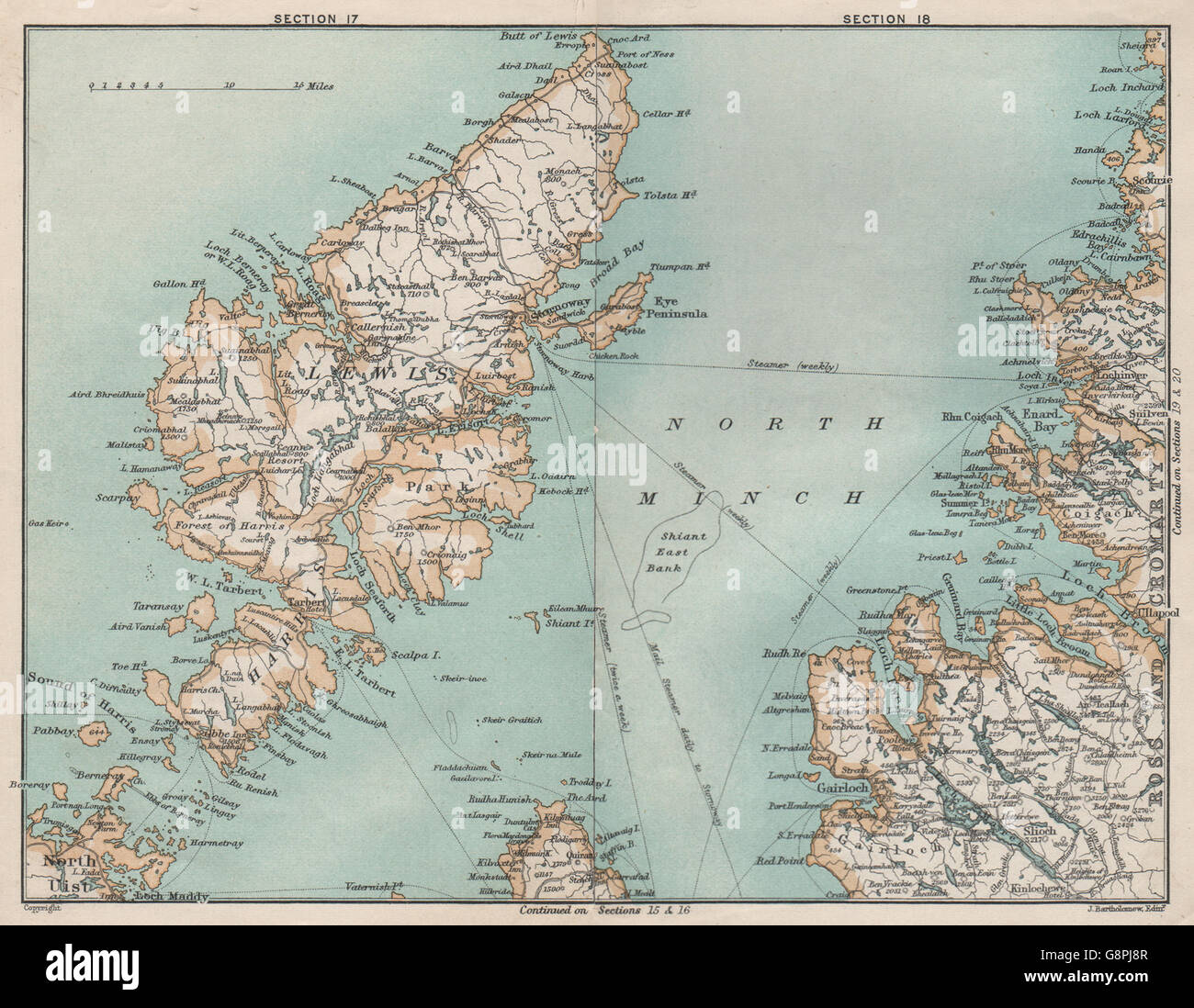 LEWIS. Äußeren Hebriden. Ross & Cromarty Küste... Vintage Karte. Schottland, 1905 Stockfoto