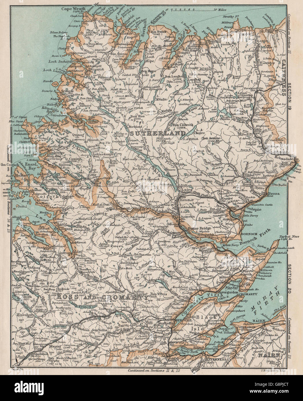 SCHOTTISCHEN HIGHLANDS. Ross & Cromarty. Sutherland. Vintage Karte. Schottland, 1905 Stockfoto
