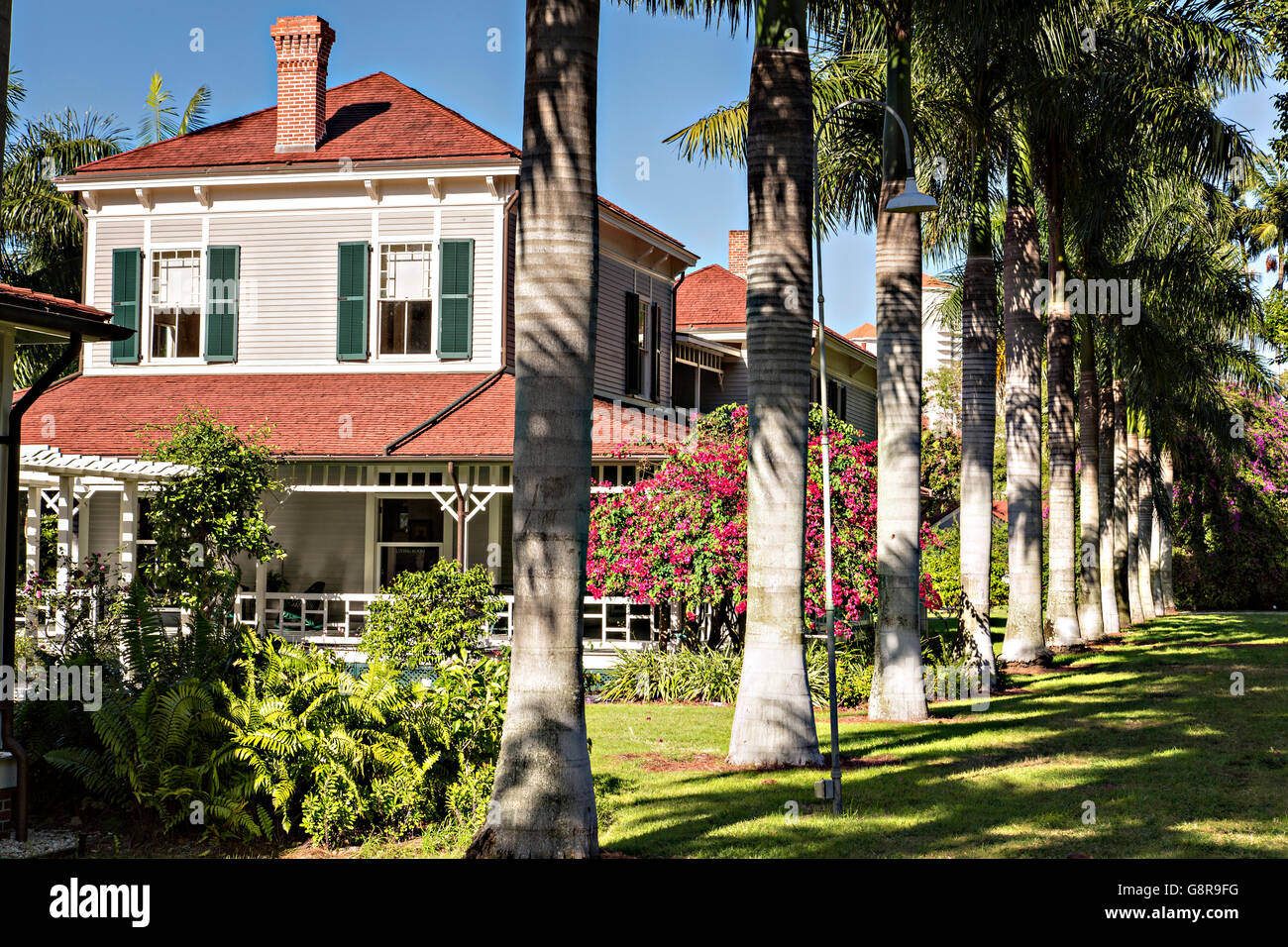 Winter-Haus von Alva neben den Caloosahatchee River in Fort Myers, Florida. Edison und Henry Ford bauen ihre Winter Estates auf benachbarte Standorte von 21 Hektar großen Botanischen Garten umgeben. Stockfoto