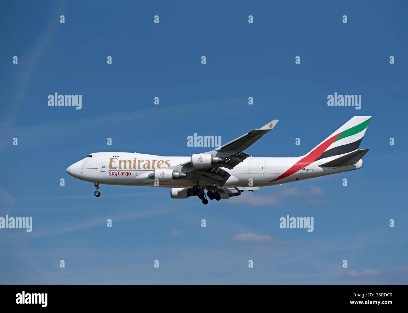 Emirate-TNT Airways Boeing 747-4HAERF FRACHTFLUG Registrierung 00-THC.  SCO 10.489. Stockfoto