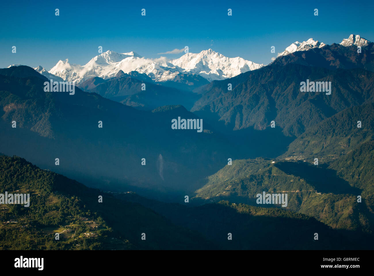 Kangchendzönga-massiv, Ansicht von Pelling in Sikkim, Indien Stockfoto