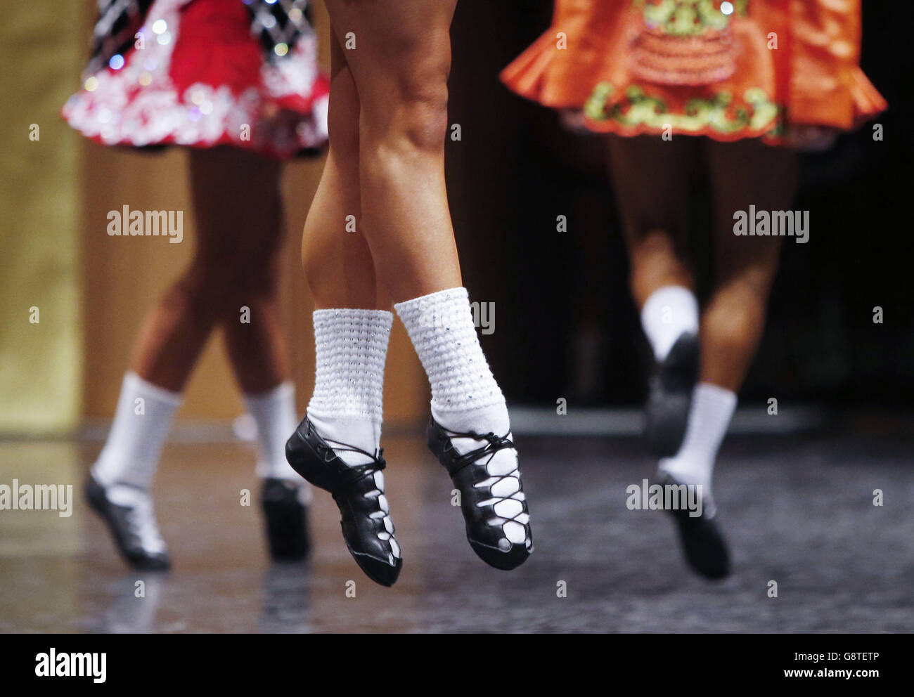 Teilnehmer der Irish Dancing World Championships in der Royal Concert Hall in Glasgow. Stockfoto
