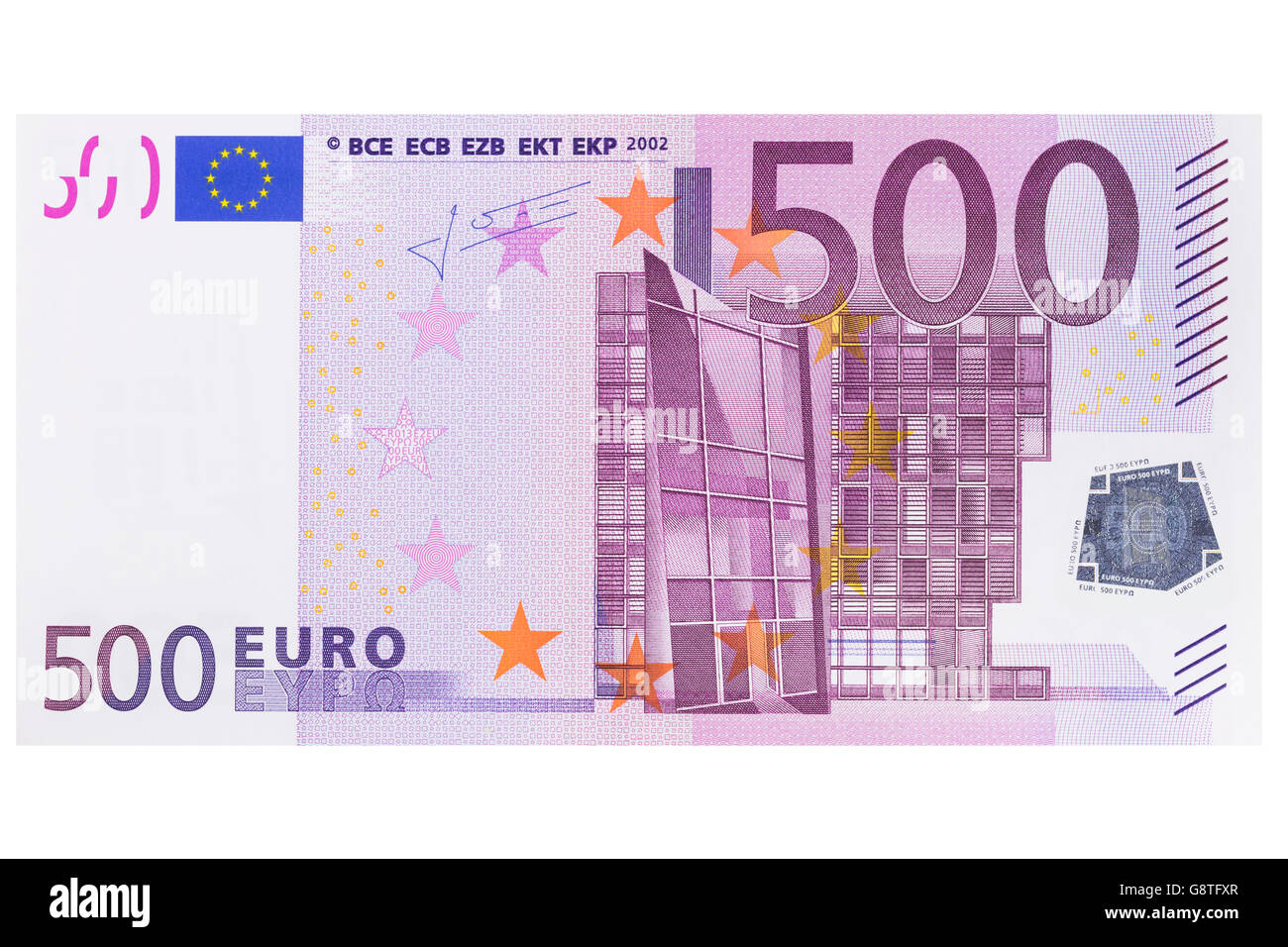 Fünfhundert-Euro-Banknote auf weißem Hintergrund Stockfoto