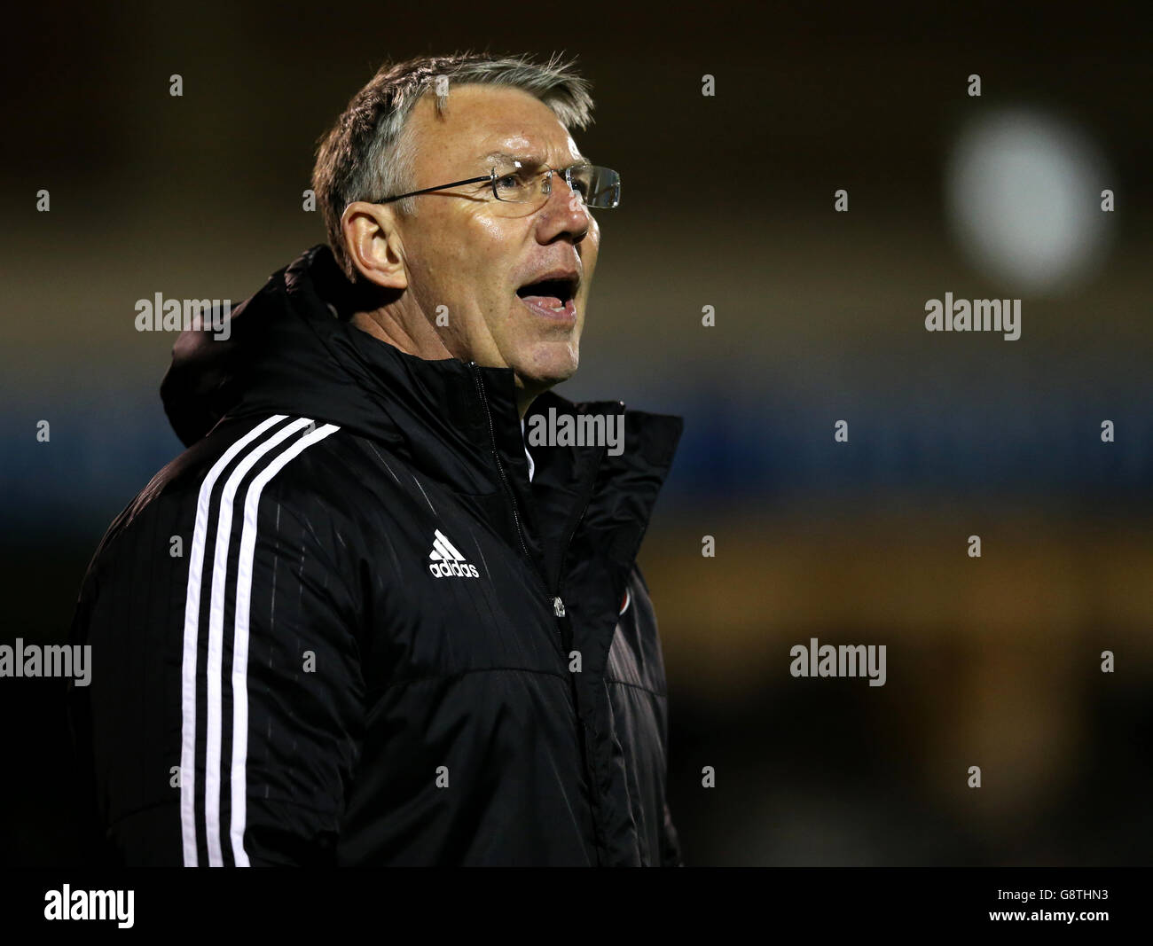 Southend United / Sheffield United - Sky Bet League One - Roots Hall. Sheffield United-Manager Nigel Adkins während des Sky Bet League One-Spiels in Roots Hall, Southend. Stockfoto