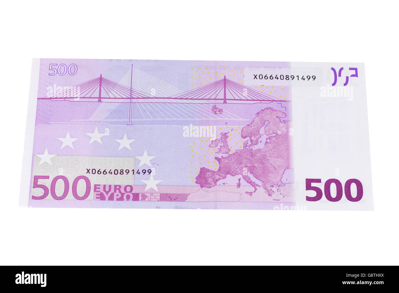 Fünfhundert-Euro-Banknote auf weißem Hintergrund Stockfoto