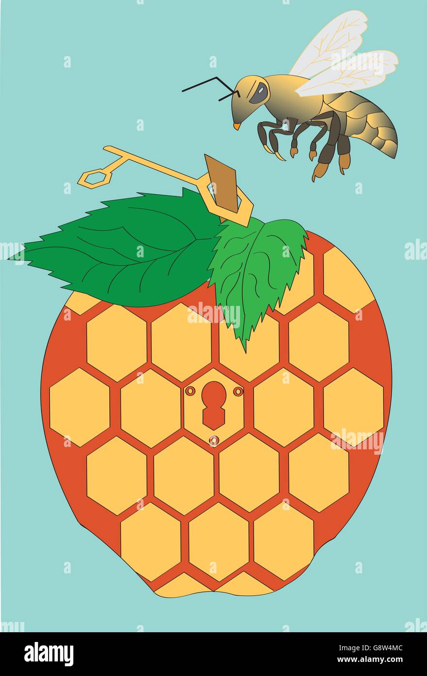 Abbildung einer Biene fliegen nach seinen Apfel-förmige Struktur. Stock Vektor