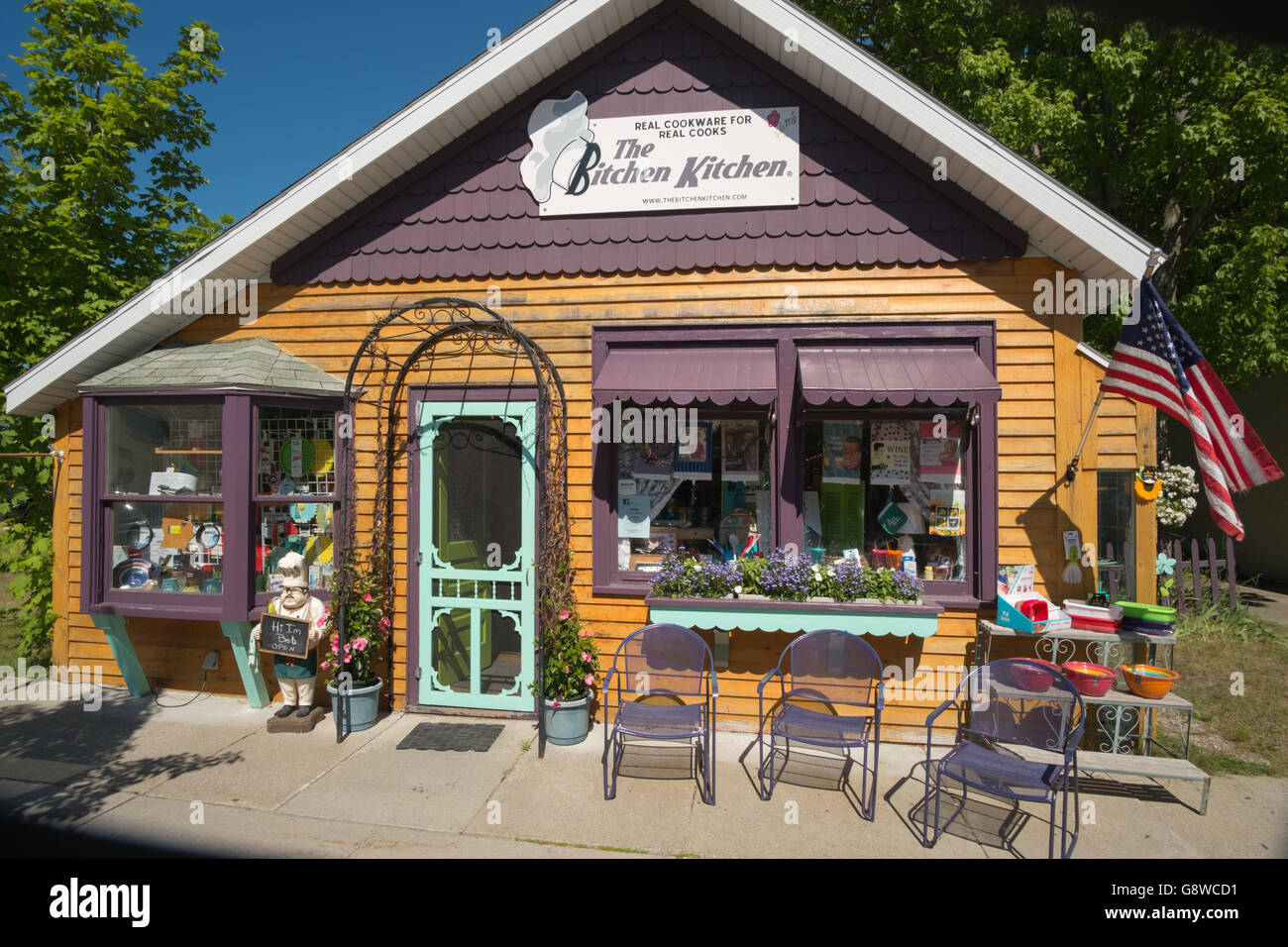 Schaufenster der Bitchen Küche in Pentwater, Michigan USA Stockfoto