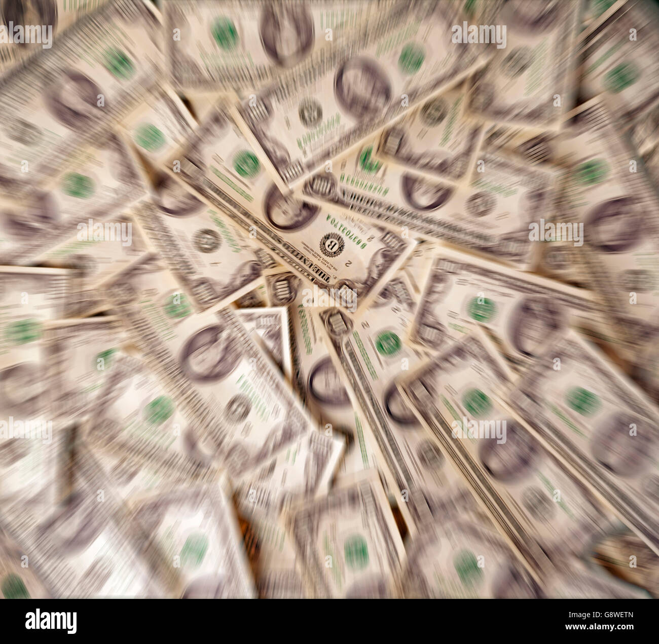 Geld auf dem Tisch wie durch eine Süchtige Geist sah und halluzinierte Stockfoto