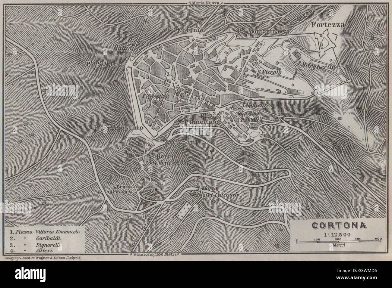 CORTONA antiken Stadt Stadt Plan Klavier interne. Italien-Mappa, 1909 Stockfoto