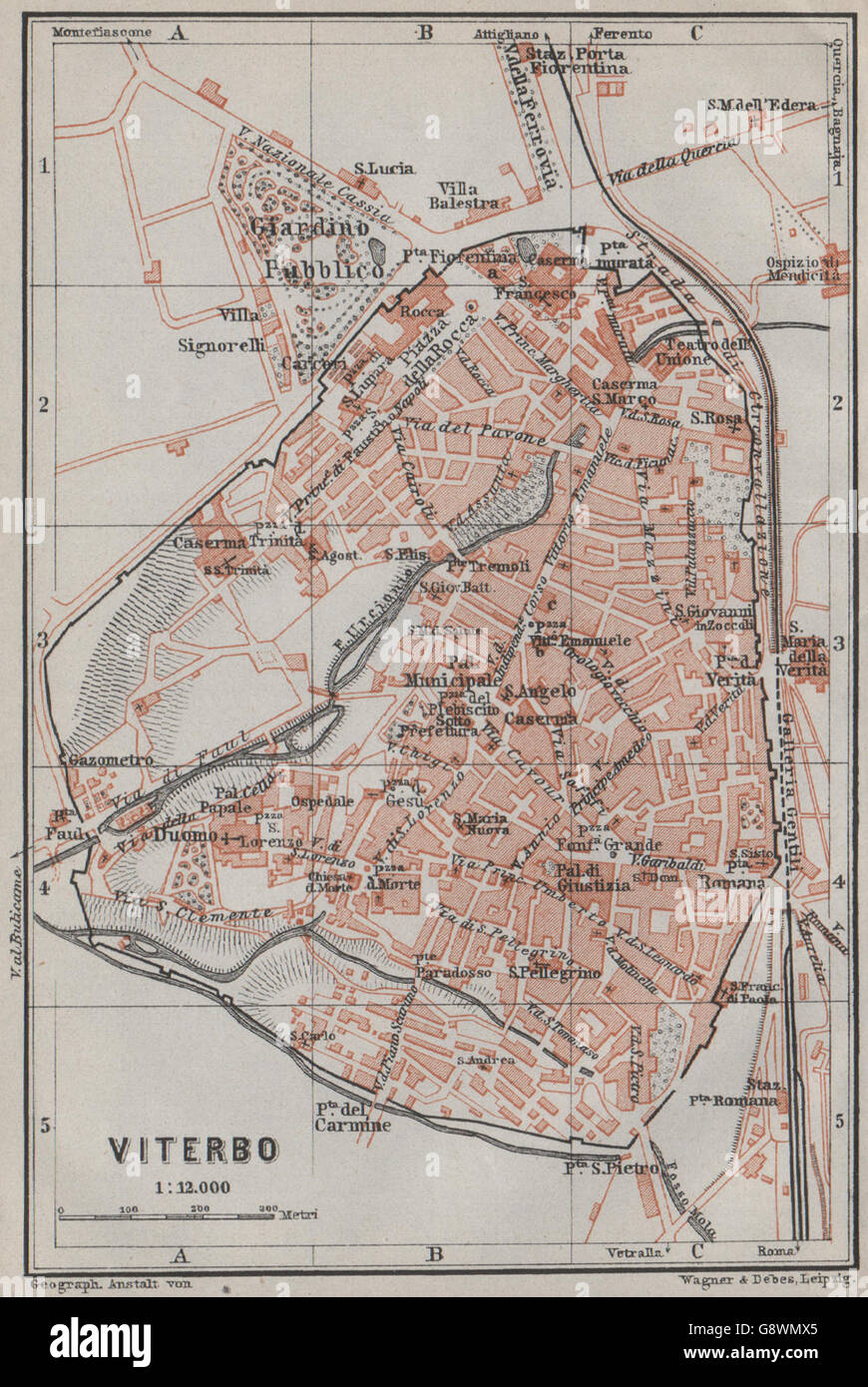 VITERBO antiken Stadt Stadt Plan Klavier interne. Italien-Mappa, 1909 Stockfoto