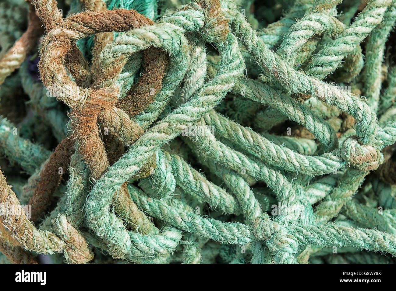 Schmutzig, alt, grüne Seil Closeup zu abstrahieren. Stockfoto