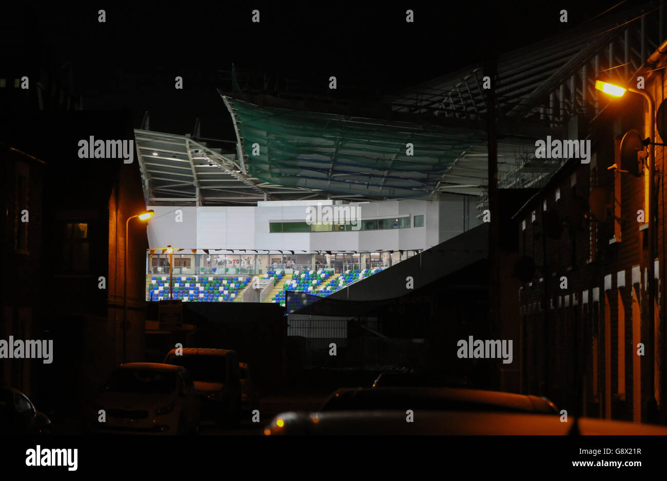 Das nationale Fußballstadion im Windsor Park, Belfast in Nordirland ihre Heimspiele international. Stockfoto