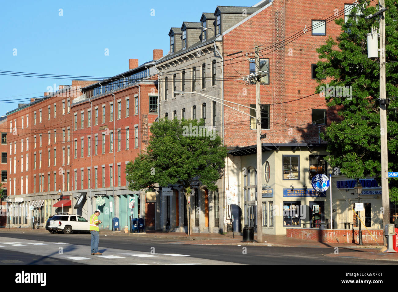 Gentrifizierten Fabriken entlang Commercial Street, Portland, Maine, USA Stockfoto